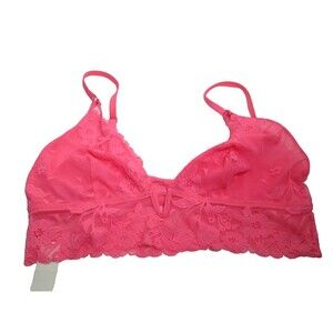 Aerie Lace Strappy Bralette Top Size Large Adjustable Straps Pink Flower